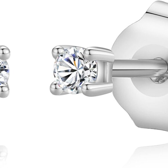 Jewelry - 925 Sterling Silver 4 Prong Cubic Zirconia Stud Earrings for Women, Hypoallergen